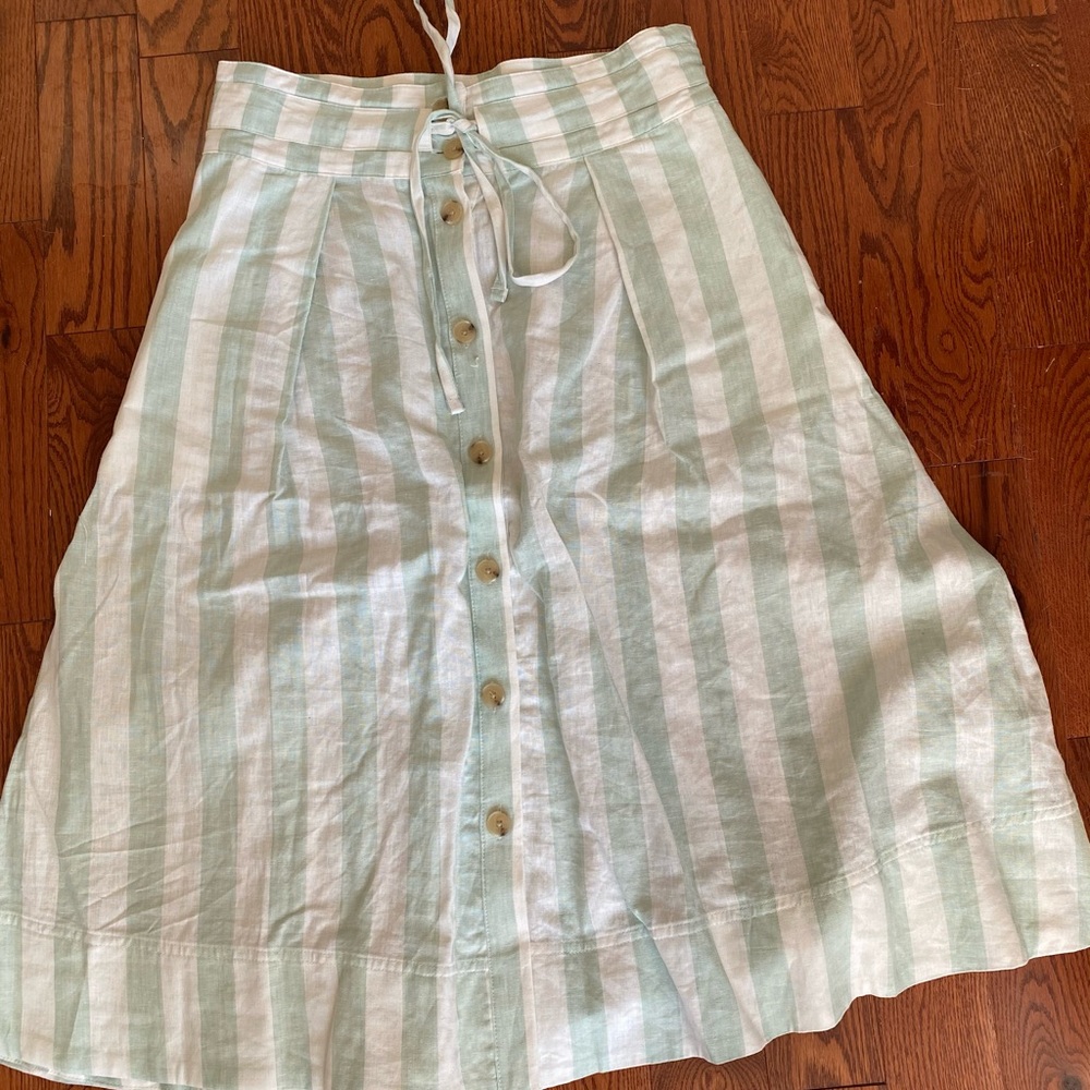 Midi skirt, mint green and cream stripes, size medium